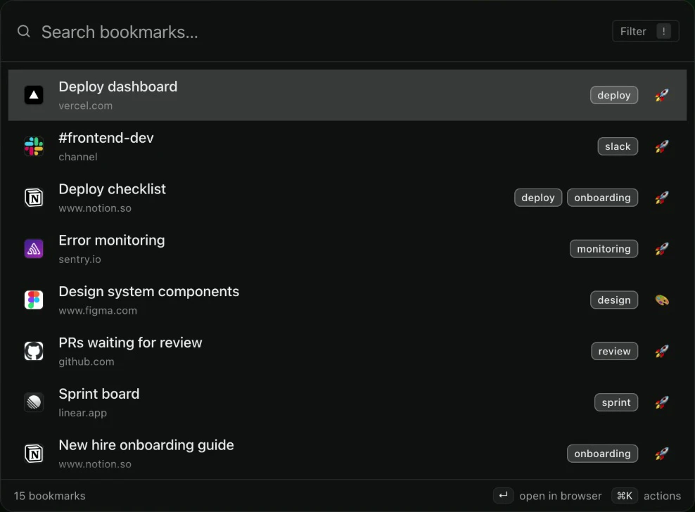 1Bookmark Quick Search — bookmarks from team and personal spaces